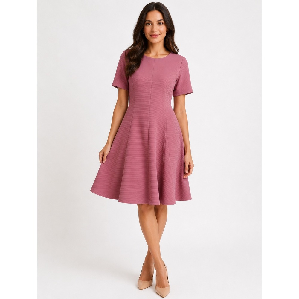 Hutch Pink Ribbed Fit and Flare Short Sleeve Midi Dress Size Large